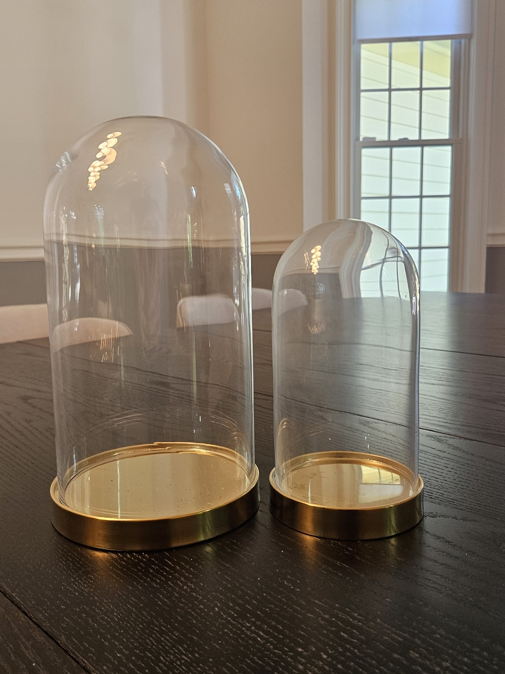 Set of Two Glass Dome Cloche with Gold Base - Clear/Gold